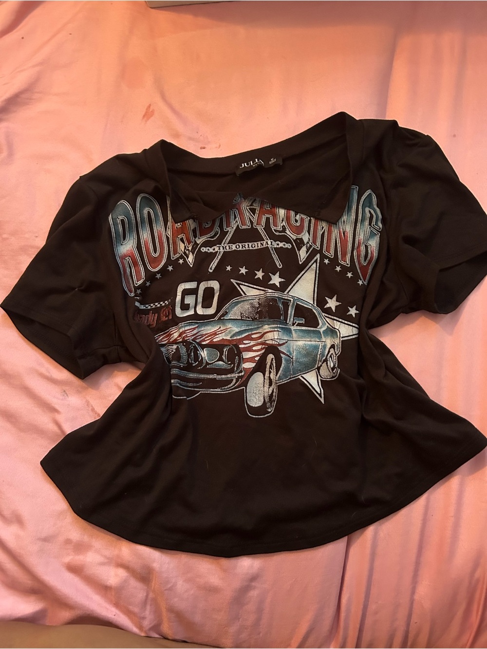 Julia Black Vintage-Car Graphic Crop Top